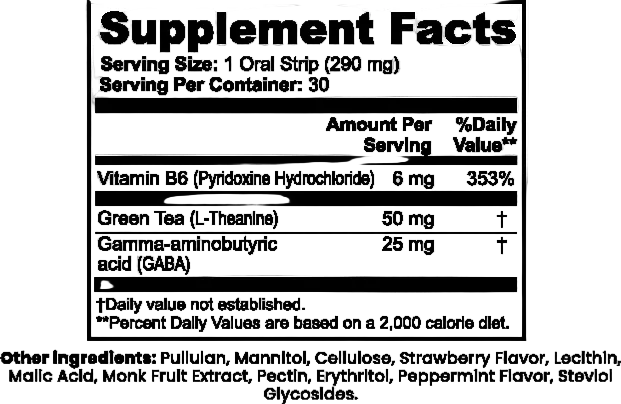 Supplement label with nutritional information on a white background